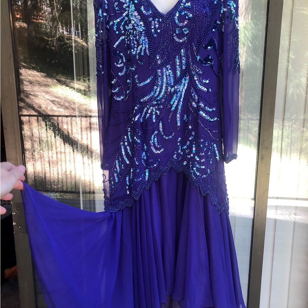 Vibrant Purple Asymmetrical Dress with Beading and Sequins